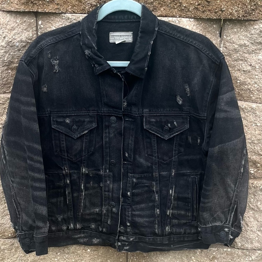 Denim & Supply Ralph Lauren Shred Tatter USA Flag Denim Trucker Jacket